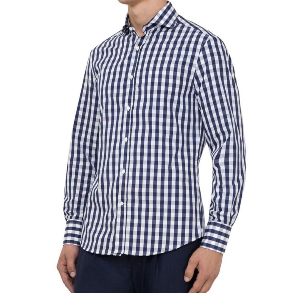Calibrate Trim Fit Men's Long Sleeve Button Front Plaid Blue Shirt 15 (32/33)
